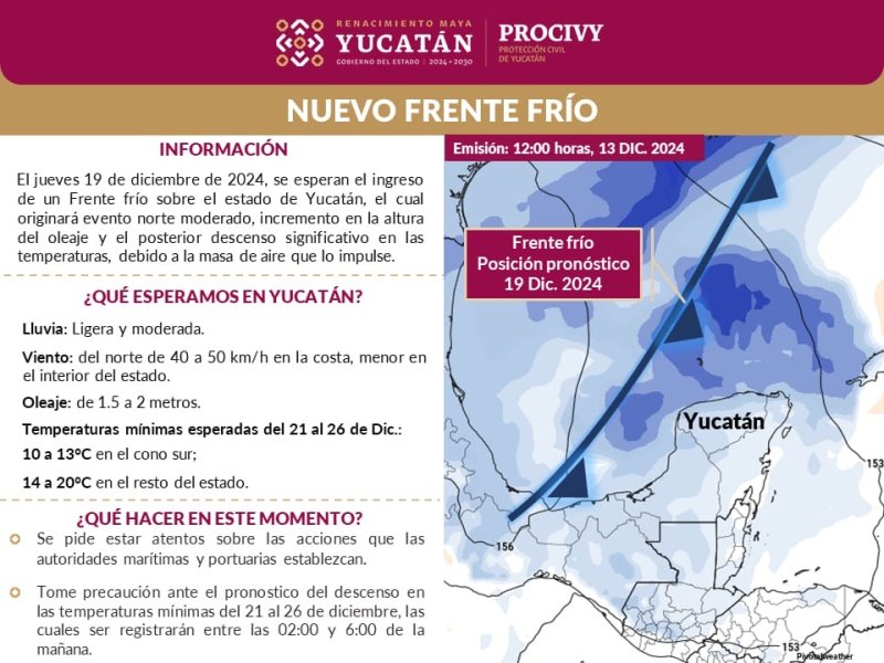 Anticipa Procivy llegada de nuevo Frente Frío