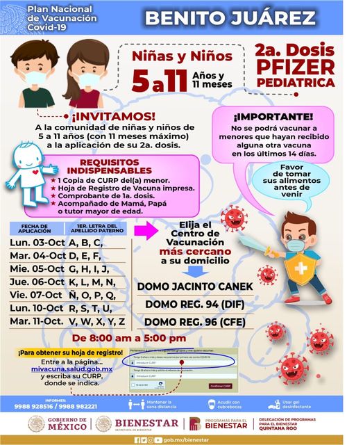 Anuncian segunda dosis de vacuna #Pfizer para niños de 6 a 11 años en Cancún