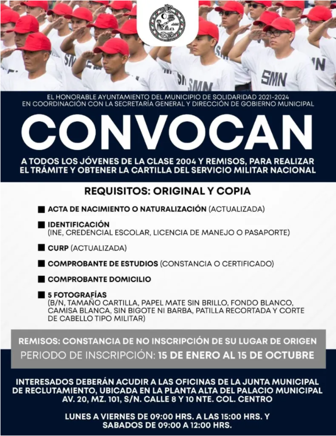 Convocación Trámite para obtener la Cartilla del Servicio Militar Nacional