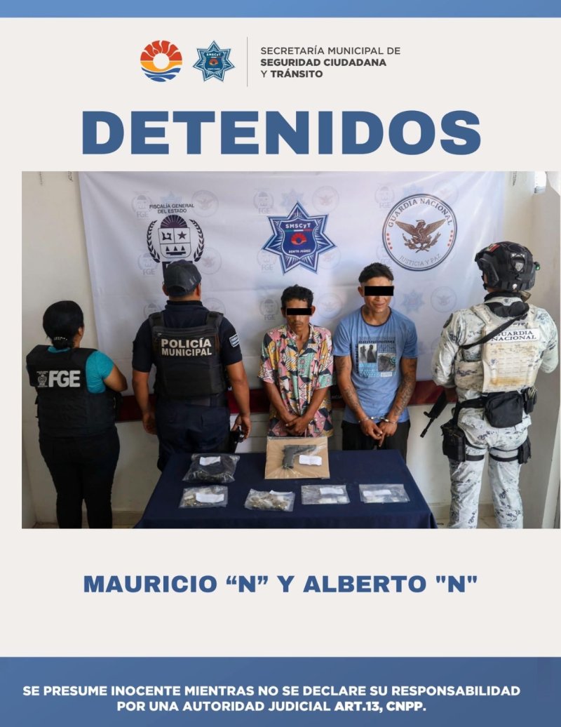 DETENIDOS POR DELITOS CONTRA LA SALUD Y PORTACIÓN DE RÉPLICA DE ARMA DE FUEGO