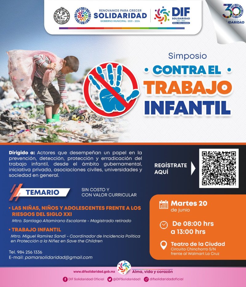 DIF Solidaridad invita a Simposio “Contra el Trabajo Infantil”