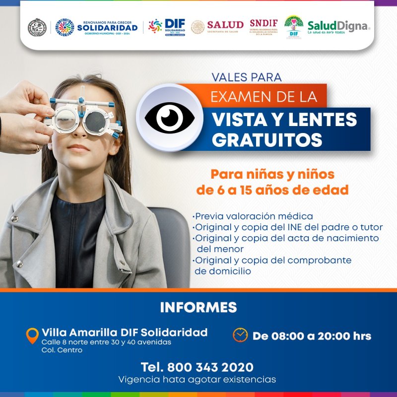 En agosto el DIF Solidaridad entregará lentes graduados a niños y adolescentes