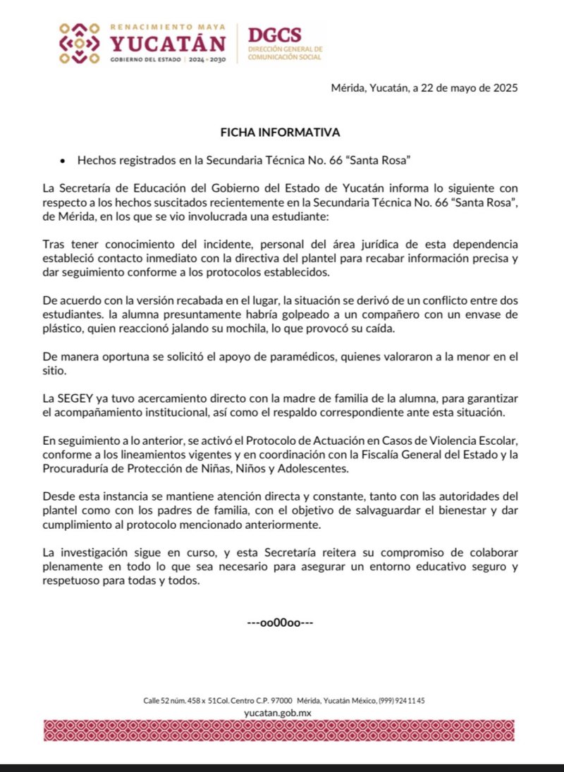 Hechos registrados en la Secundaria Técnica No. 66 “Santa Rosa”