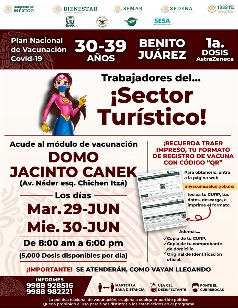 Inicia en Quintana Roo vacunación contra Covid-19 al sector turístico