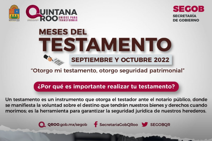 Invita Secretaría de Gobierno aprovechar Meses del Testamento