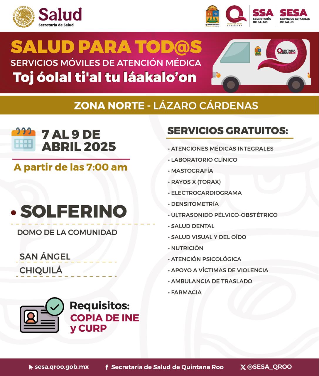 Llegan caravanas médicas móviles a Bacalar, Lázaro Cárdenas y Felipe Carrillo Puerto