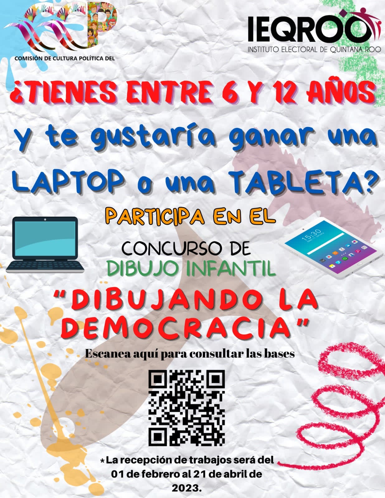 Niñas y niños, participen y ganen una laptop o una tableta.