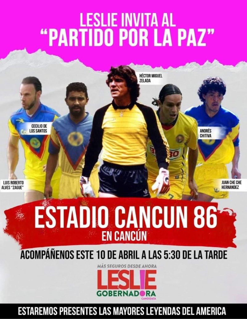 Leslie Hendricks invita al “Partido por la paz” con grandes leyendas del América en el estadio 86 de Cancún