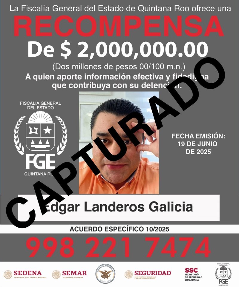 Capturan FGE de Quintana Roo y Guardia Nacional a una persona por quien se ofrecía recompensa de 2 millones de pesos en Benito Juárez
