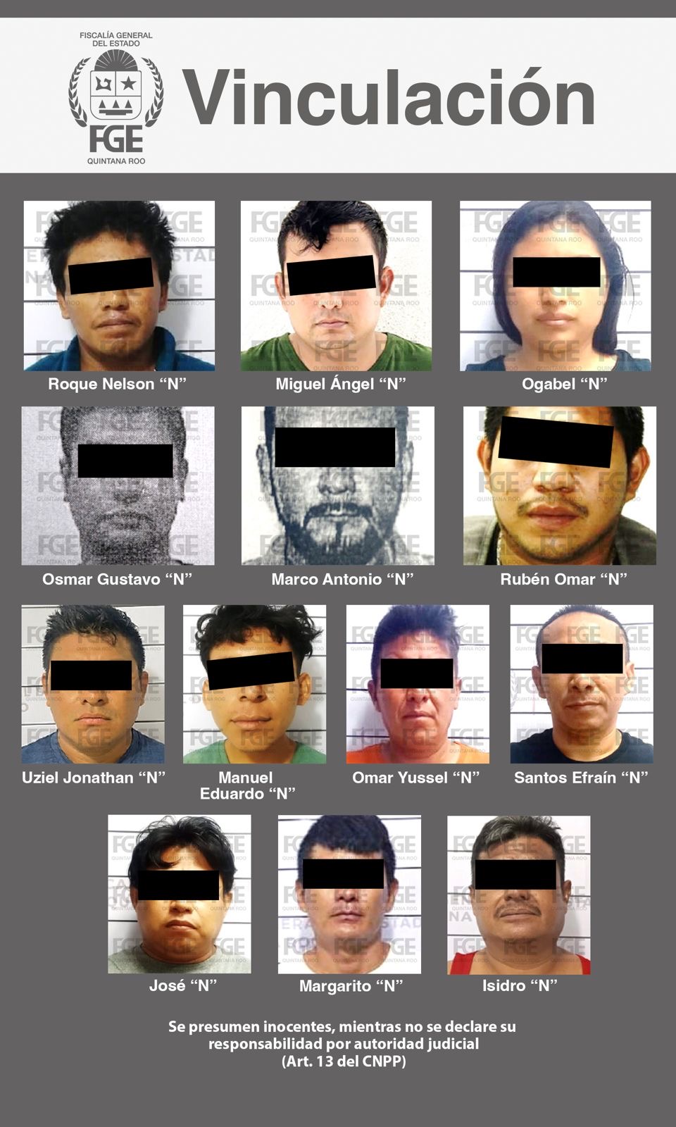 Obtiene FGE de Quintana Roo vinculación a proceso para 12 masculinos por violencia familiar y uno por deudor alimenticio