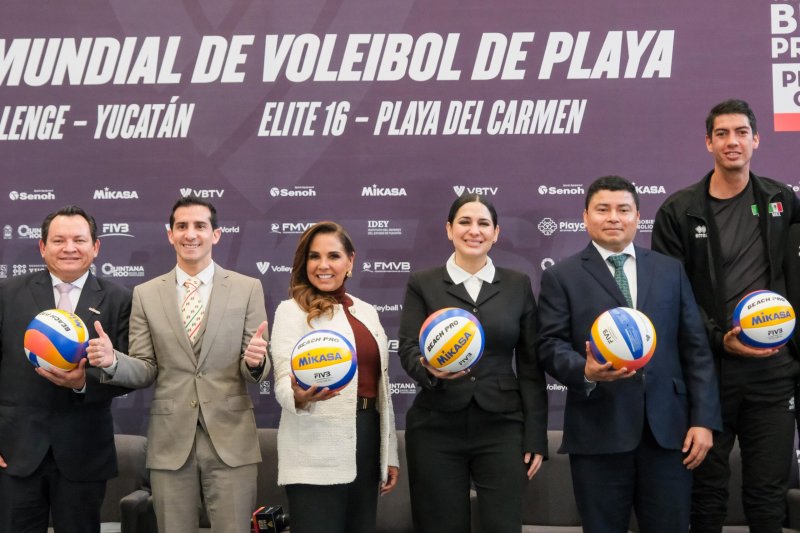 Anuncian Mara Lezama y Rommel Pacheco Tour Mundial de Voleibol de Playa Elite 16 en Playa del Carmen