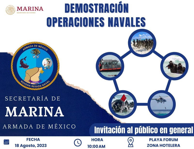 Marina invita a la población a presenciar demostración anfibia y ejercicios de rescate en la mar, en playas de Cancún, Quintana Roo