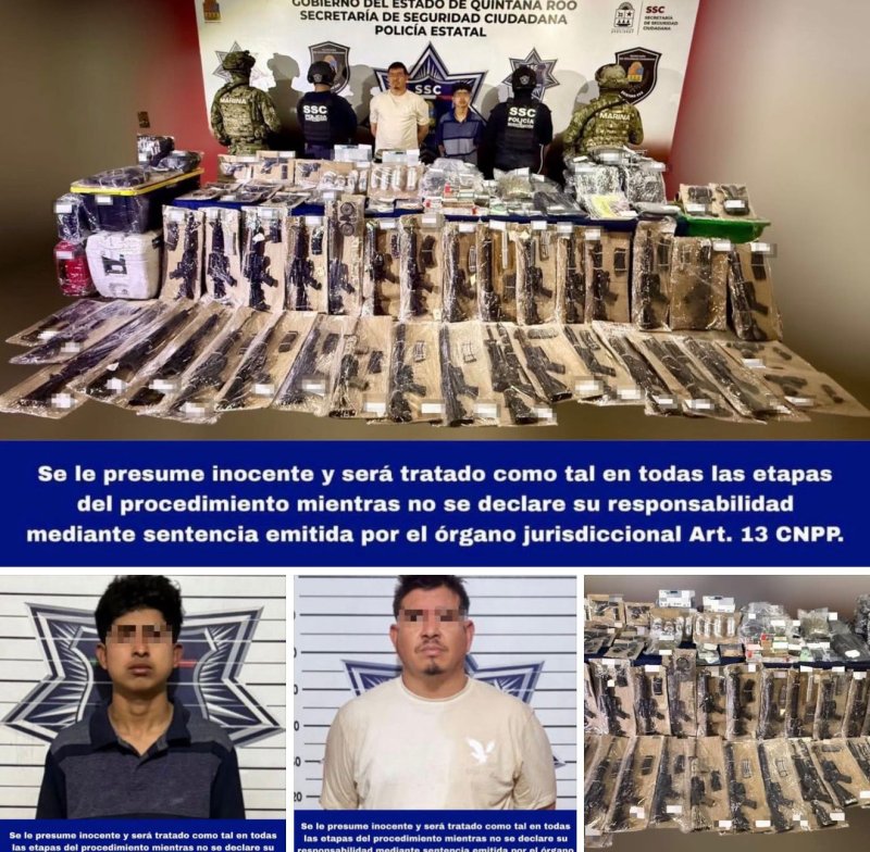 Realiza la SSC de Quintana Roo, histórico aseguramiento de armamento y detiene a dos personas en la Zona Norte