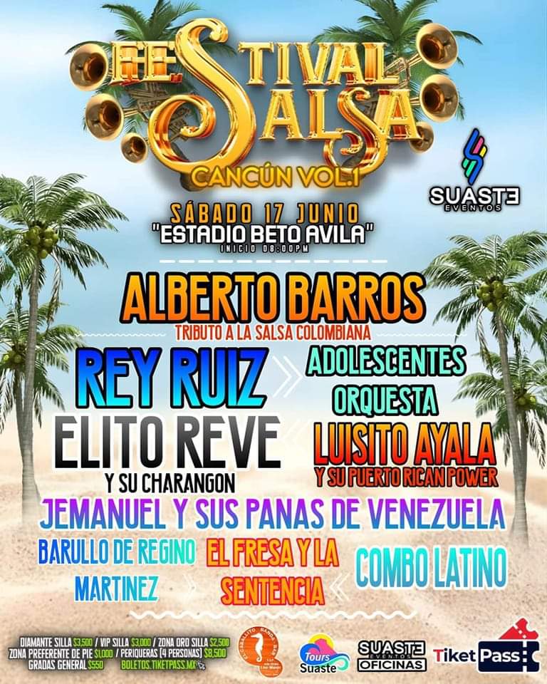 Los grandeeeessss de la salsa 💃🏾🕺🏽están listos para ponerte a gozar, por mas de 0️⃣8️⃣ horas de música en vivo, una gran fiesta para toda la familia salsera de #Cancún