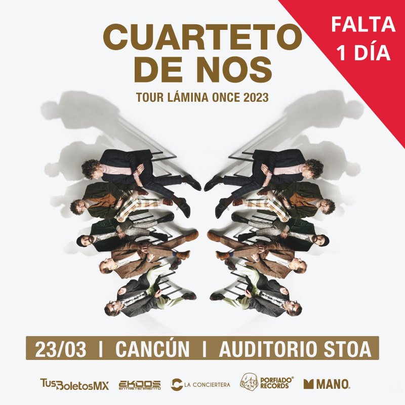 Falta 1 día y quedan pocos boletos 🫣 para disfrutar de Cuarteto de Nos en Cancún 🎙️🎤