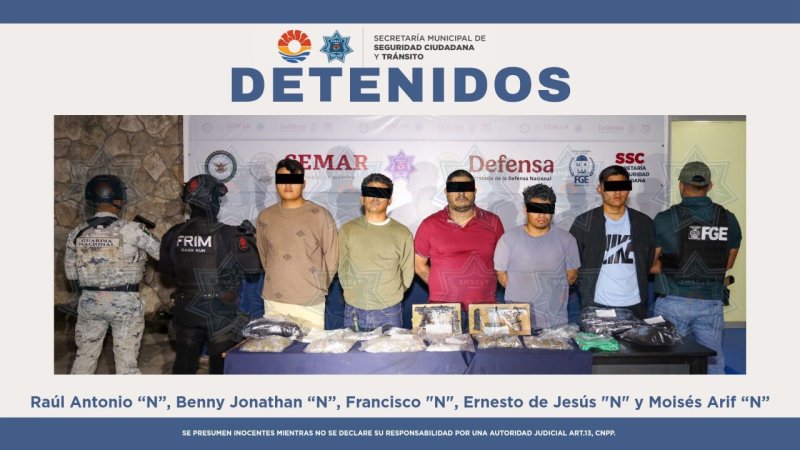 CAPTURAN A OBJETIVO PRIORITARIO Y A CUATRO PERSONAS MÁS POR DELITOS CONTRA LA SALUD Y PORTACIÓN ILEGAL DE ARMAS