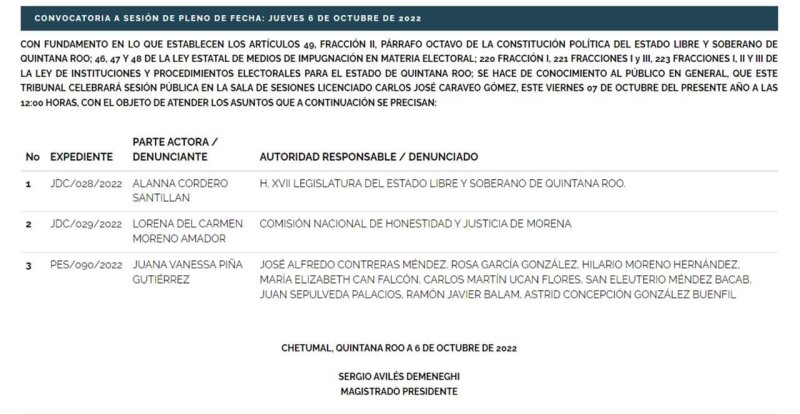 El Tribunal Electoral de Quintana Roo te invita a la Sesión de Pleno convocada para el 07 de octubre
