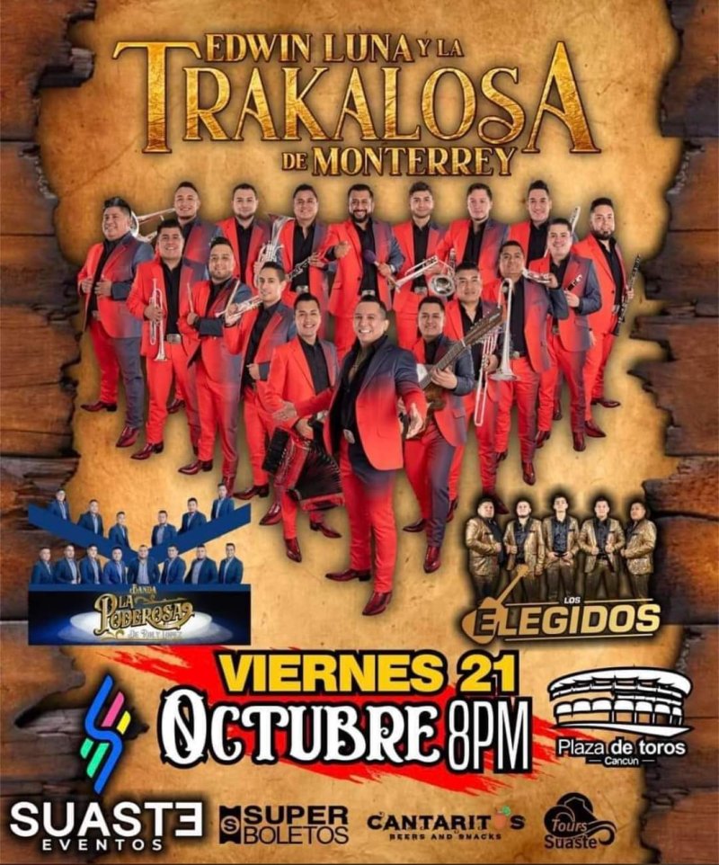 Edwin Luna y Banda La Trakalosa de Monterrey 🎷🪗 tienen una sorpresa 🎁 para todos sus fanáticos, 👏 será en #cancun 🏖 donde presenten su nuevo material discográfico 🔸️30 de febrero 🔸️ además de los éxitos qué han marcado la trayectoria musical de la agrupación 📀