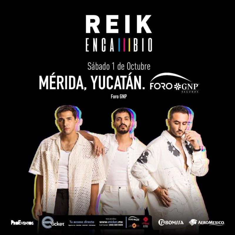 Proeventos presenta a REIK en Foro GNP Seguros. 🔥 La cita es el sábado 1º de octubre a las 21:00 hrs, como parte del 🎶🎵🎤