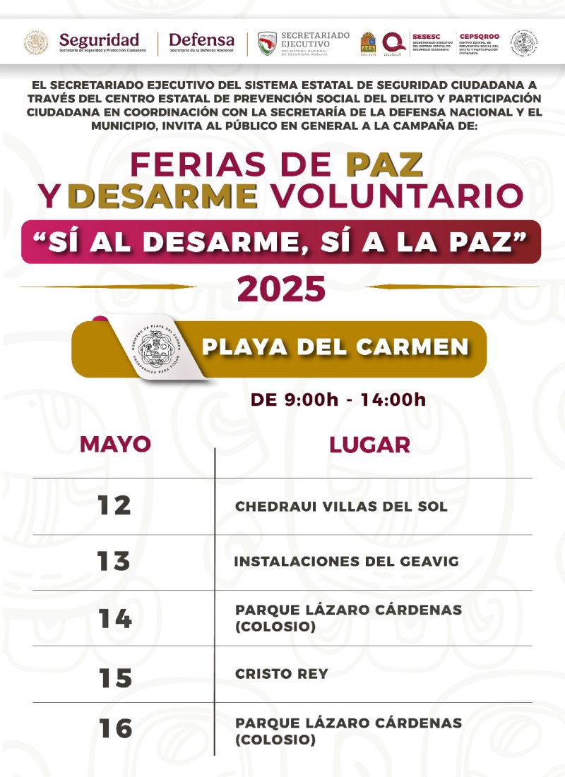 Realizarán Feria de Paz y Desarme Voluntario 2025