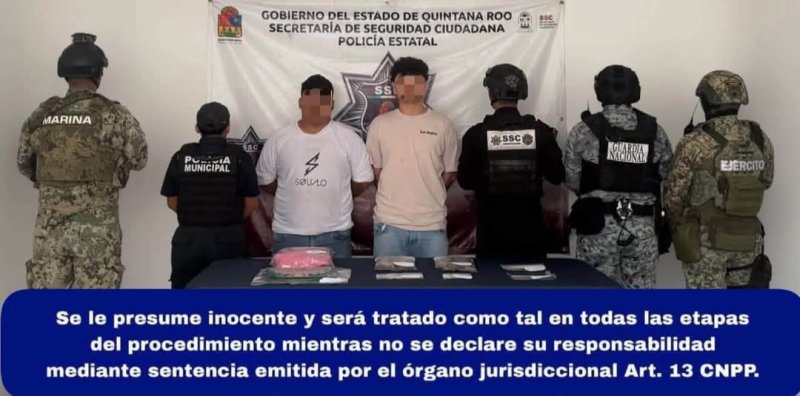 Detienen a dos hombres con marihuana y cristal en Cozumel