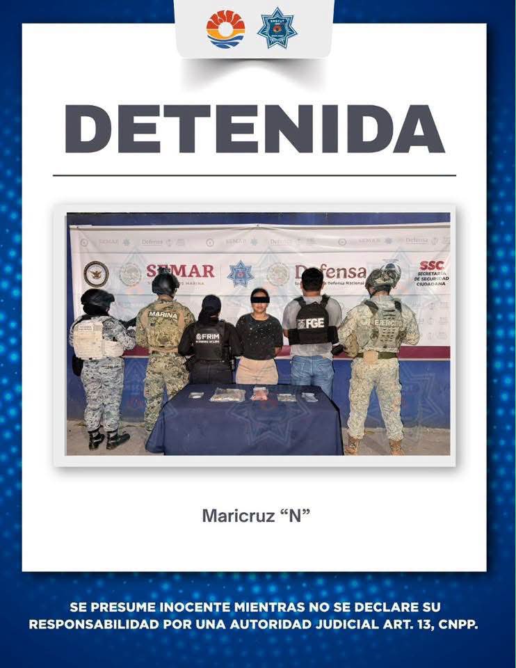 Detienen a mujer por narcomenudeo en la SM 251 de Cancún